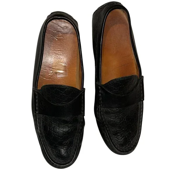 gucci black GG logo imprint leather loafer driving shoes 40 - Picture 10 of 10